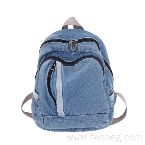 Custom Zipper stylish vintage denim backpack non fade washable denim school bag waterproof backpack accept print logo